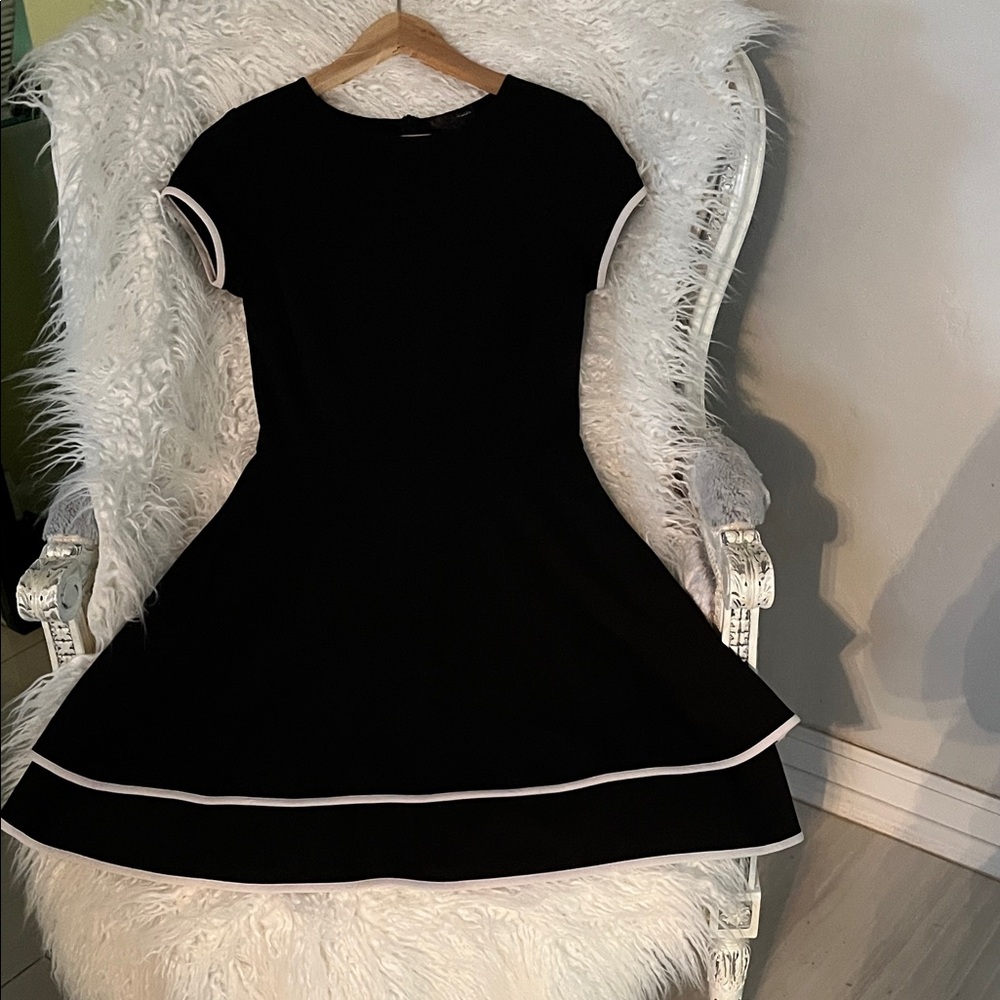 Aqua Black Mini Dress with White Trim